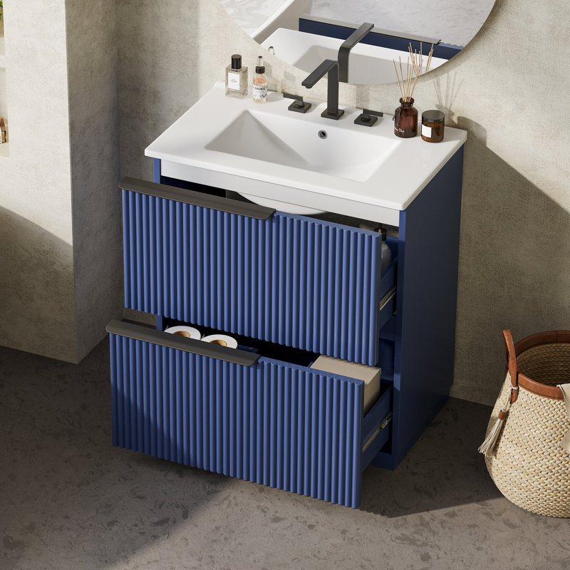 Meuble-lavabo bleu 30 po avec lavabo en céramique, Bleu