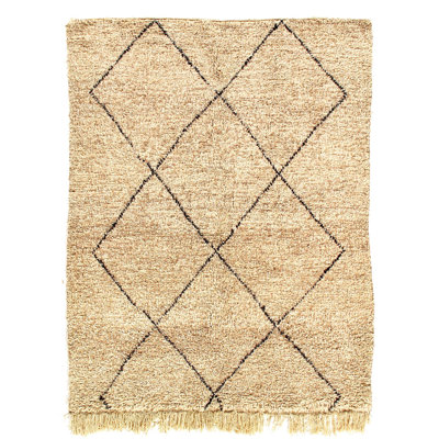 Tapis unique en laine beige / noir de 5 pi 8 po x 7 pi 8 po Rayburn