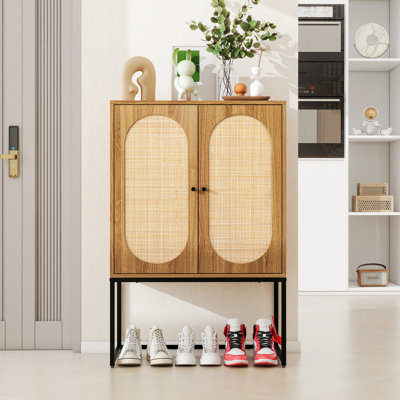 Rotin naturel, armoire haute à 2 portes Allen, rotin, tablette réglable intégrée, assemblage facile, armoire autoportante pour le salon, la chambre à coucher