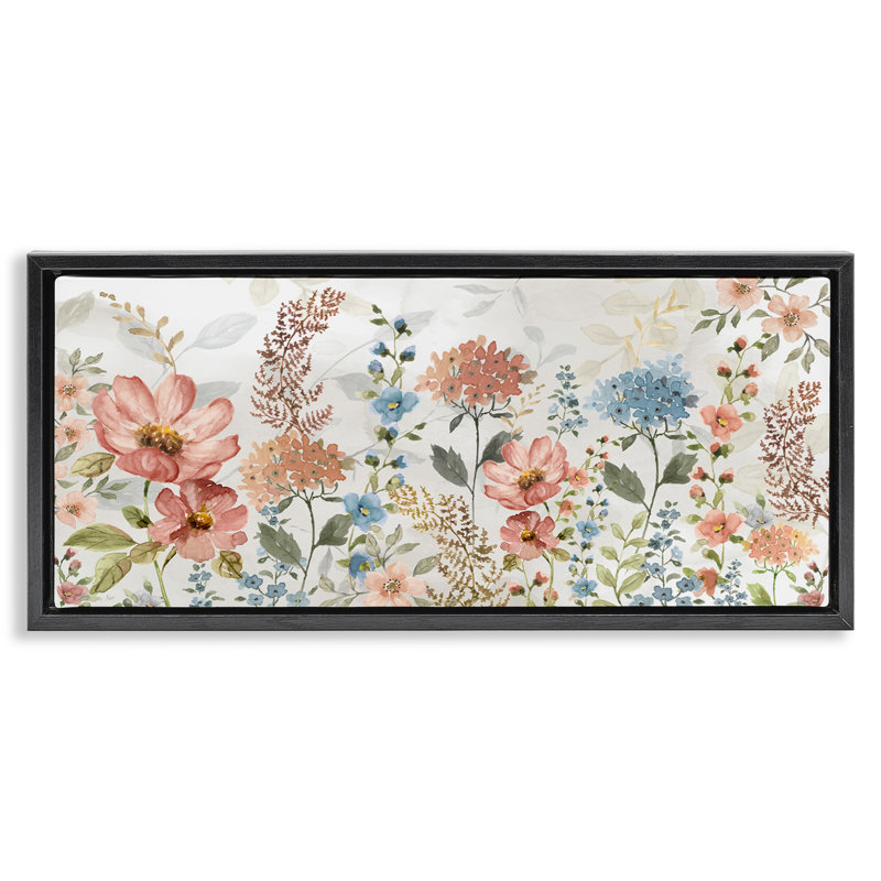Pastel Spring Florals, 11" H x 25" W, Jet Black Floater Frame