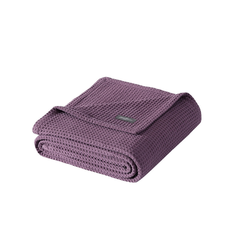 Purple Cotton Twin Waffle Weave Reversible Blanket