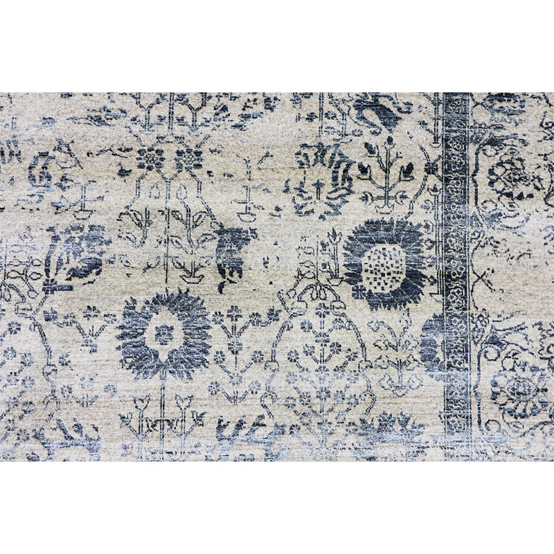 Tapis naturel et noir noué à la main de haute qualité, Rectangle 9 pi x 12 pi