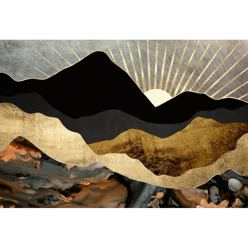 Copper and Gold Mountains Machine-Made Print , 32" H x 48" W, Frameless Print, No Frame