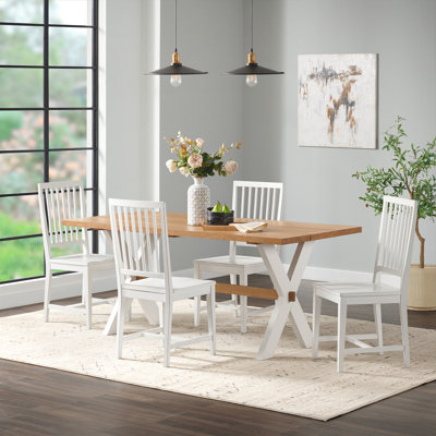 Chelsea 72" Wide Farmhouse Style Table Crossed Legs Rectangular Dining Table And 4 Wooden Chairs
