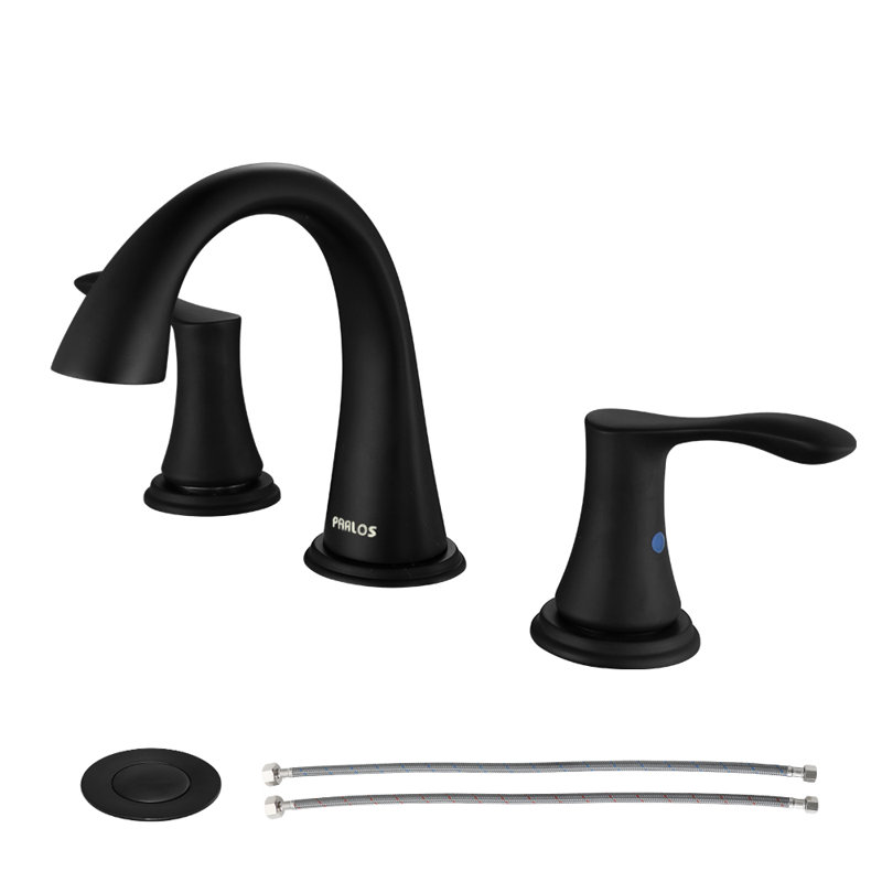 Widespread 2-handle Bathroom Faucet with Drain Assembly, Matte Black