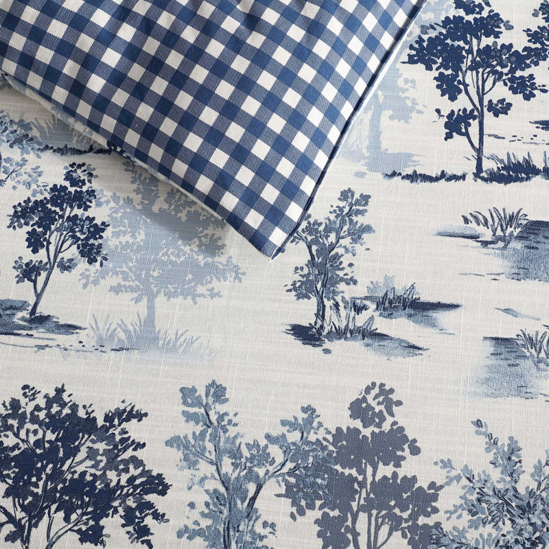 Ensemble d'édredon réversible en coton Eddie Bauer, Édredon très grand + 2 taies décoratives très , Bleu