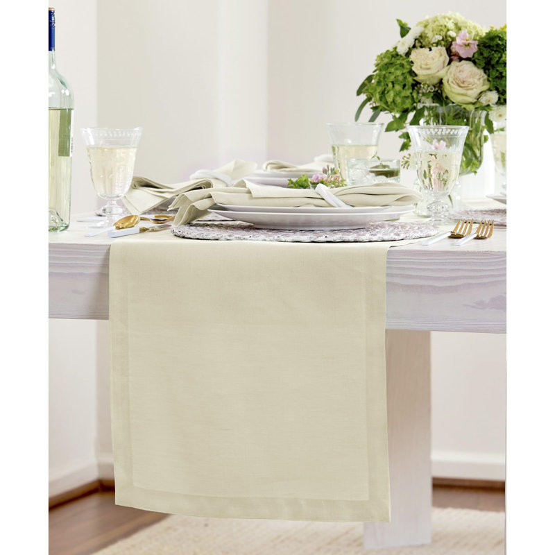 100% Pure Linen Table Runner - Fete, Solid Color, 144" x 14", Ice Water