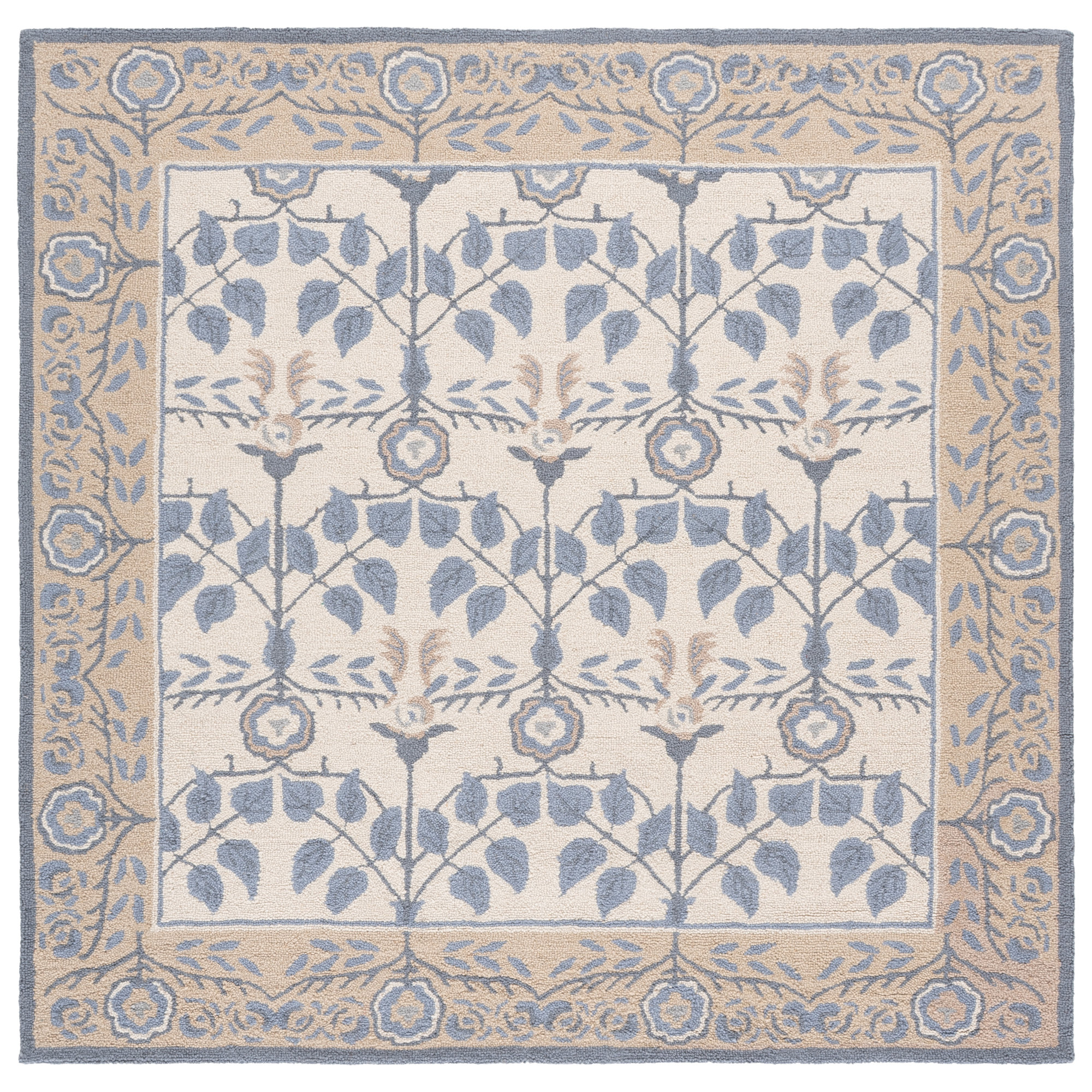 Martha Stewart Hand Tufted Wool, Cotton Floral Outdoor Rug, Square 6'