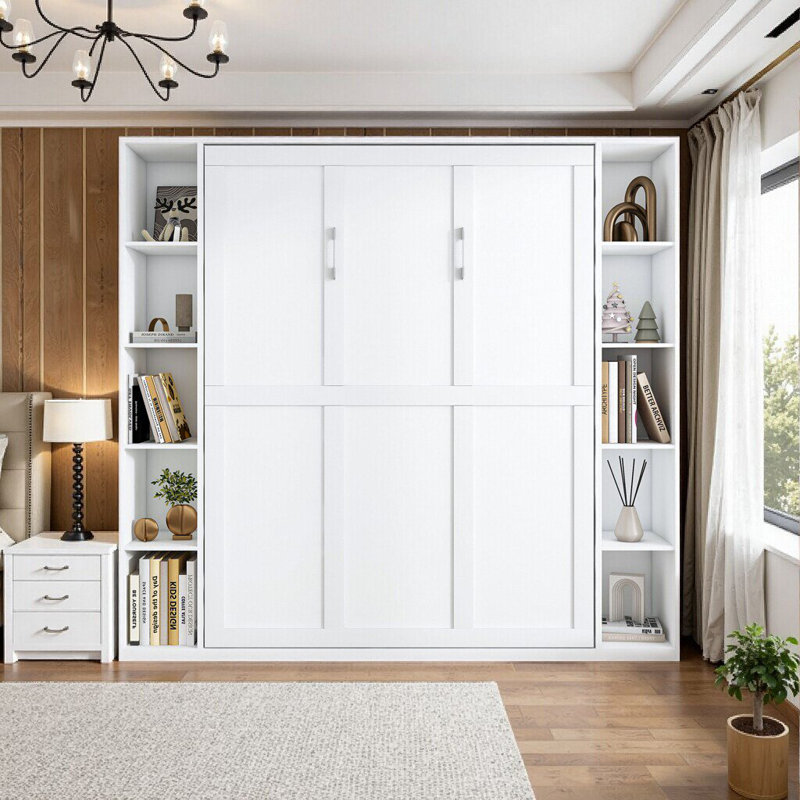 Grand lit escamotable avec armoire de rangement, support mural en bois massif pliable de 89,7 pouces