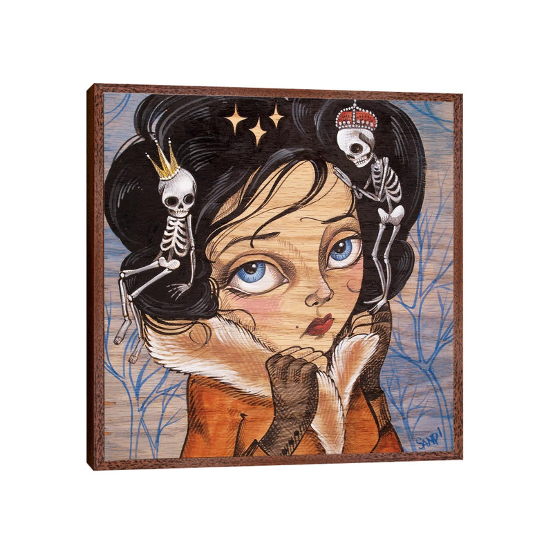 Skully Locks by Sandi Calistro - Painting on Canvas, 45.72 cm H x 45.72 cm W, Classic Brown Wood Framed