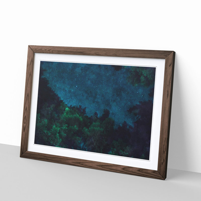 Stars over a Forest in Canada - Picture Frame Graphic Art, 24cm H x 33cm W x 2cm D, Walnut Framed