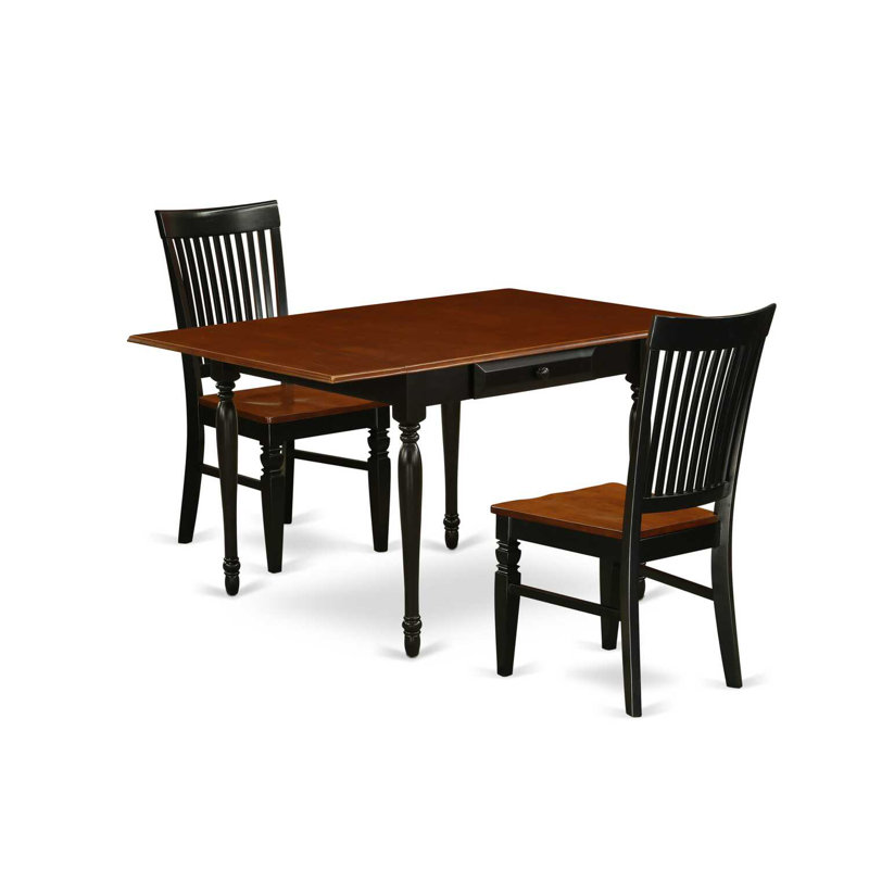 L'ensemble de 3 pièces de table de salle à manger moderne contient une table rectangulaire en bois avec Dropleaf et 2 chaises, noir et cerise