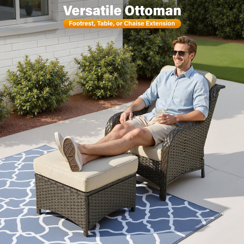 7 - Person Patio Conversation Set with Cushions, Brown , Beige