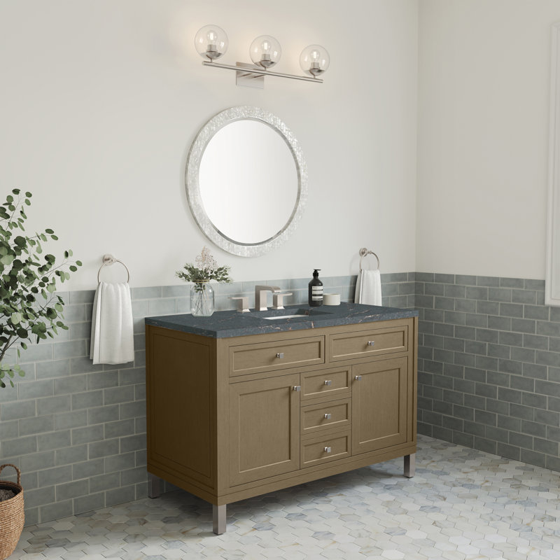 Chicago 48'' Single Bathroom Vanity with Top, Carrara White, Glossy White, 8" Widespread