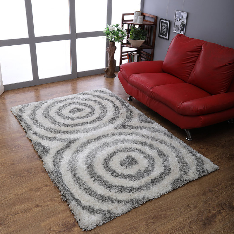 TAPIS EN POLYESTER ÉCOLOGIQUE TUFFÉ À LA MAIN, gris blanc, motif géométrique, Rectangle 4 pi x 6 pi