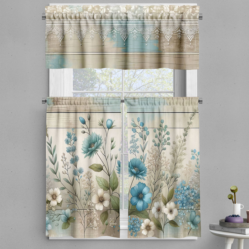 Floral Tailored Kitchen Curtain, 55" W x 45" L