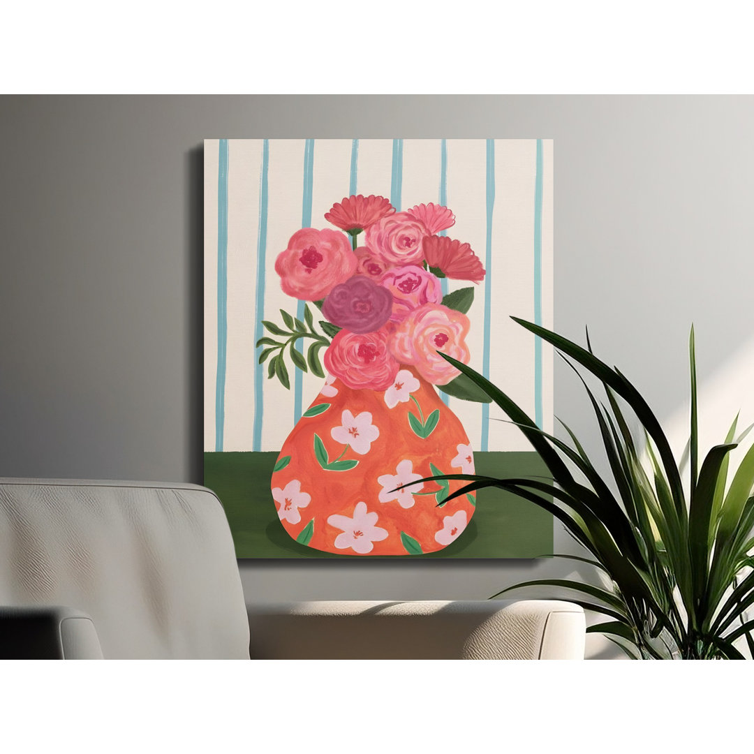 Vibrant Floral Vase Canvas Print, Modern Botanical Wall Art Decor, Colorful Eclectic Home Gift for Her, Aesthetic Bedroom Living Room Canvas
