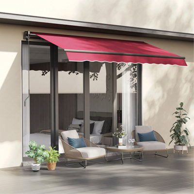 Auvent rétractable de 10 pi x 8 pi Outsunny, auvents de patio, abri pare-soleil avec manivelle, tissu résistant aux rayons UV et à l'eau et cadre en aluminium pour terrasse, balcon, cour