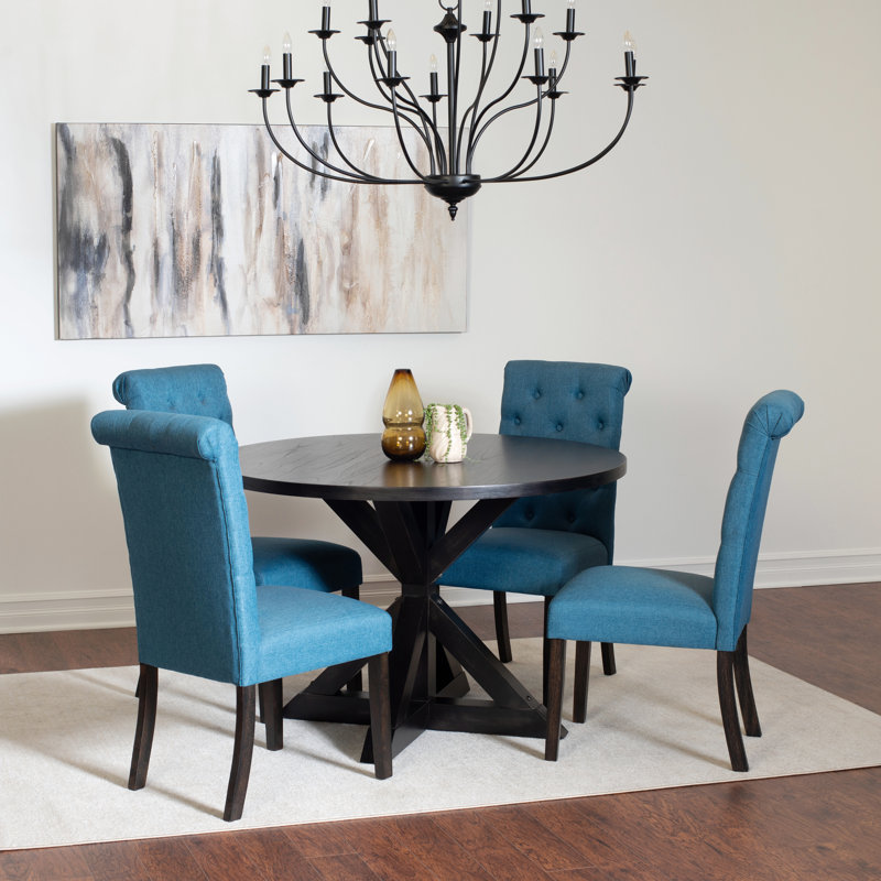 Ensemble de salle à manger 5 pièces, table à manger croisée avec 4 chaises élégantes, Bleu