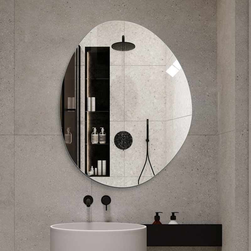 Moderne asymétrique de 40 po Miroir mural de salle de bain X 32, cuivre HD - verre argenté, reflet transparent, suspension verticale, dossier incassable, -, bord givré, longue durée de vie, longue durée, bordure