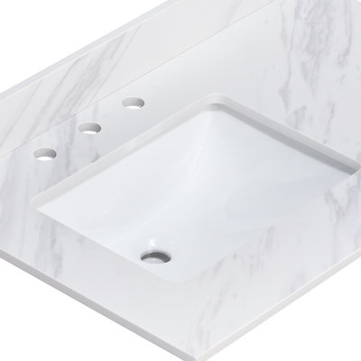 Plateau de meuble-lavabo en pierre d'ingénierie 36 po avec lavabo et dosseret en céramique