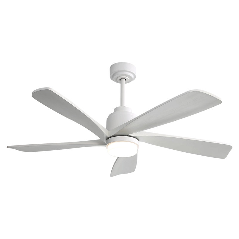 52 Inch Indoor Ceiling Fan With 3 Color Dimmable 5 Abs Blades Remote Control Reversible Dc Motor With Led Light, White, White