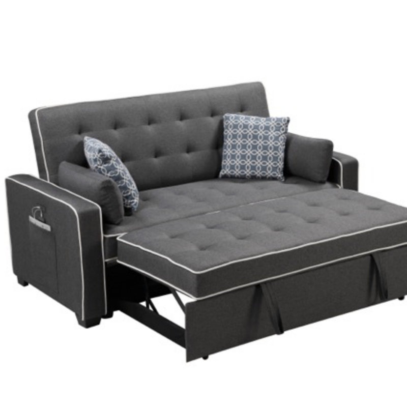 70" Modern Grey Fabric Sleeper Sofa With 2 USB Charging Ports And 4 Accent Pillows