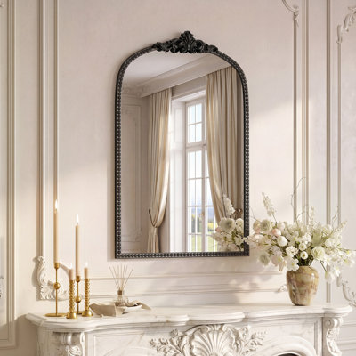 Miroir rétro, miroir de salle de bain arqué antique 20 po x 30 po, miroir mural décoratif, miroir de meuble-lavabo orné pour vestibule, salon, couloir, chambre à coucher, noir