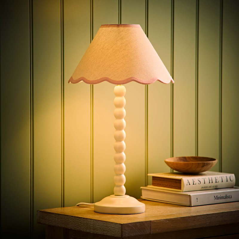 Helali Wood Table Lamp, Cream/Pink, Cream
