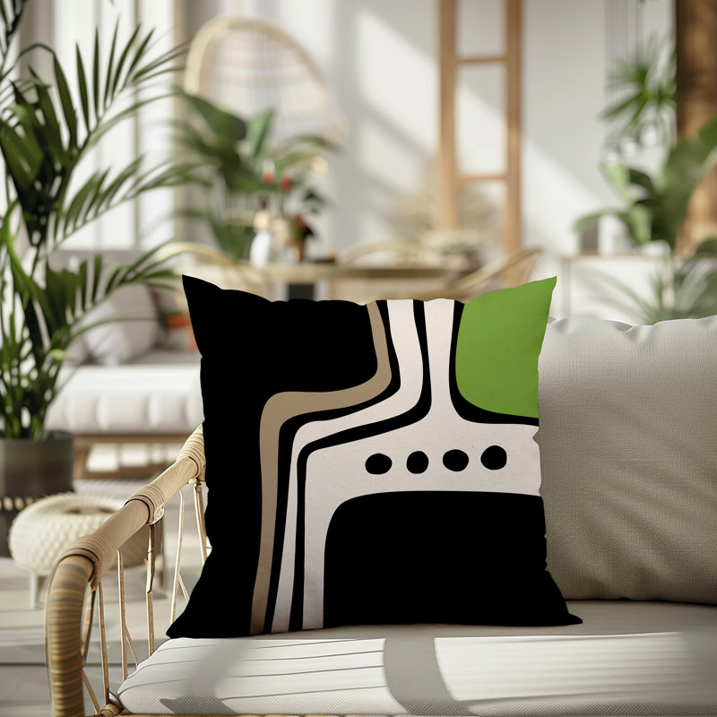 Oreiller carré réversible intérieur / extérieur Tobe Minimalist, H 19 po x l 19 po, Chartreuse / noir / blanc cassé