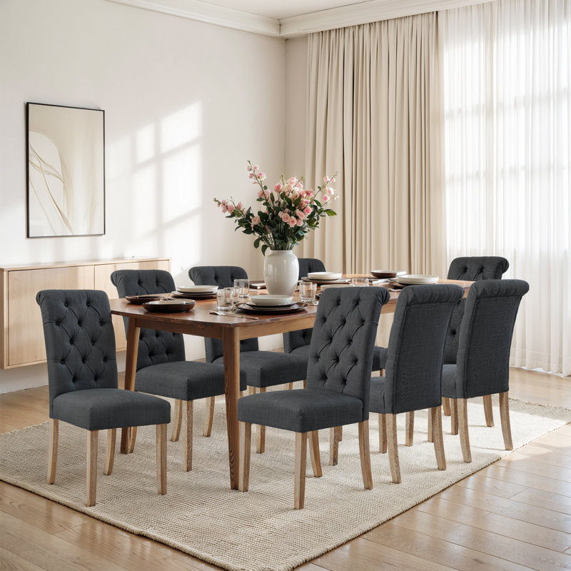 Linen Upholstered Dining Parsons Chairs (Set Of 6), 8, Dark Gray