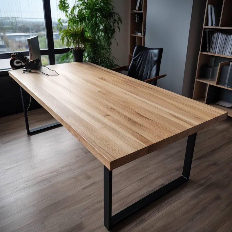 Staved Oak Office Desk, Chunky U Legs, 75cm H x 80cm W x 300cm D