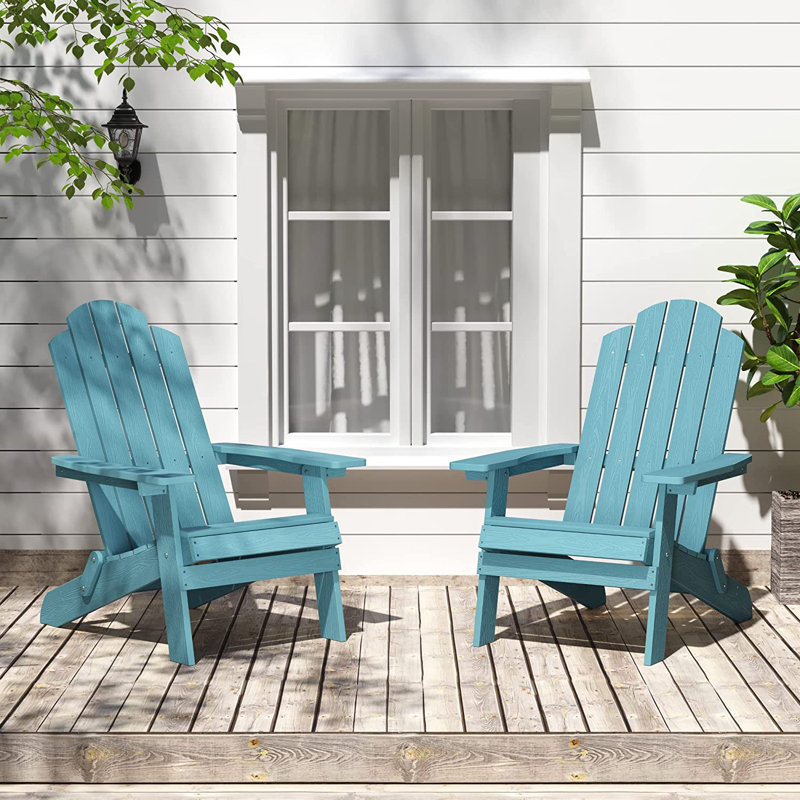 All Weather Outdoor HIPS Plastic Folding Adirondack Chair Fire Pit Chairs Oversized Patio Chair, Blue