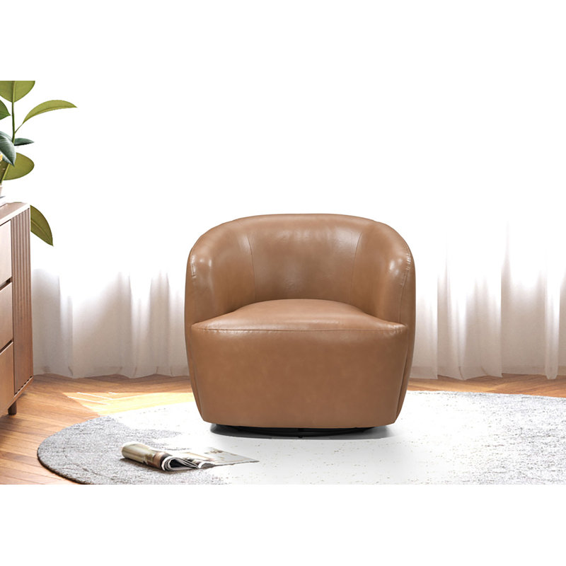 Lechlade 32" W Vegan Leather Upholstered Swivel Barrel Chair