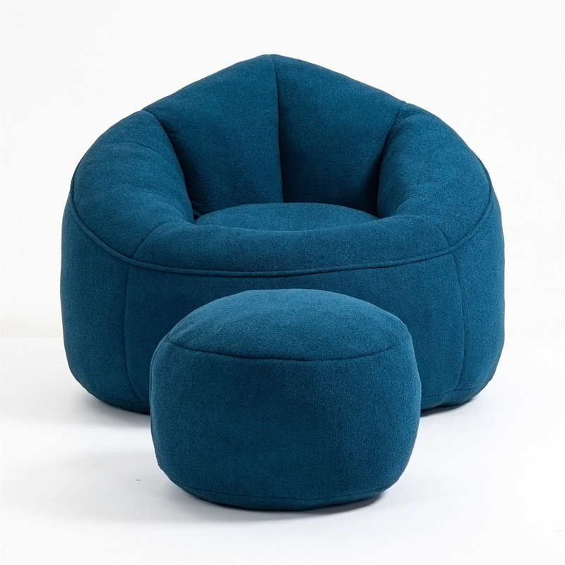 Everlyrose Boneless Modern Bean Bag Sofa with Footrest, Accent Sofa, Blue