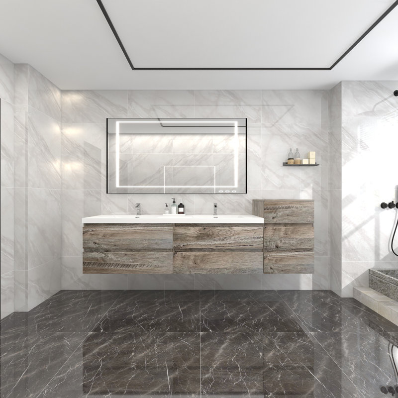 Ensemble de meuble-lavabo mural double 91 po Moreno Bailey, Bois naturel