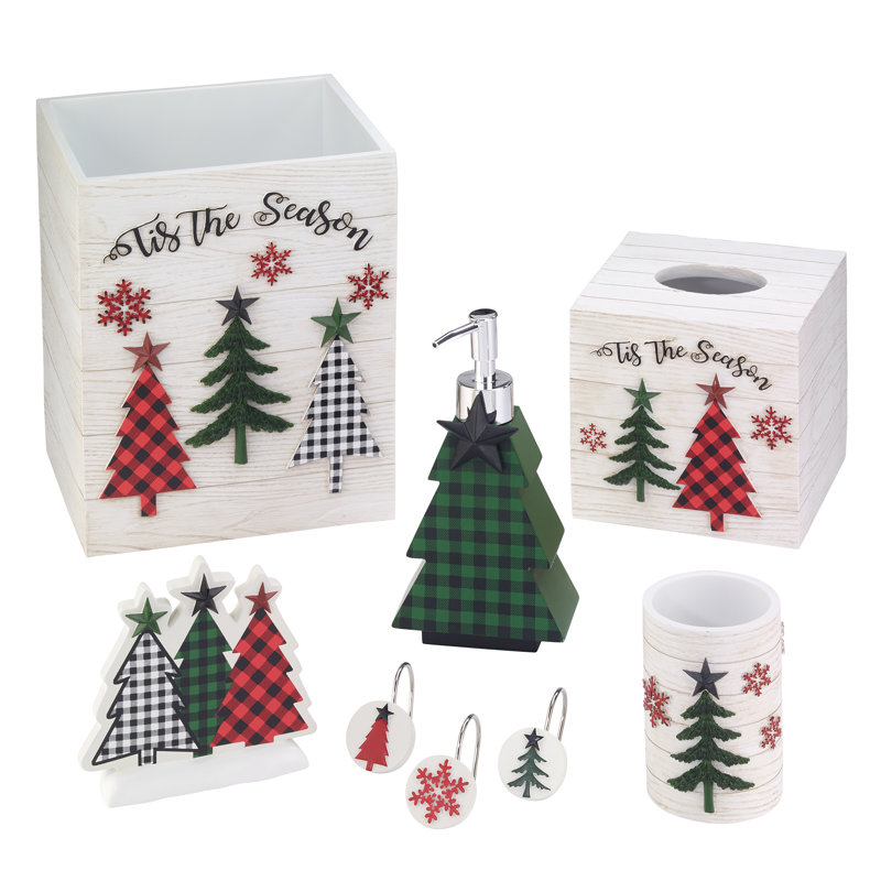 Red and Green Plaid Christmas Resin Wastebasket