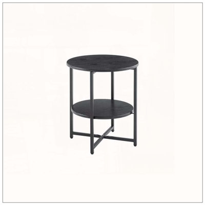 2-Tier Small Round Side Table with Farmhouse Style – Black