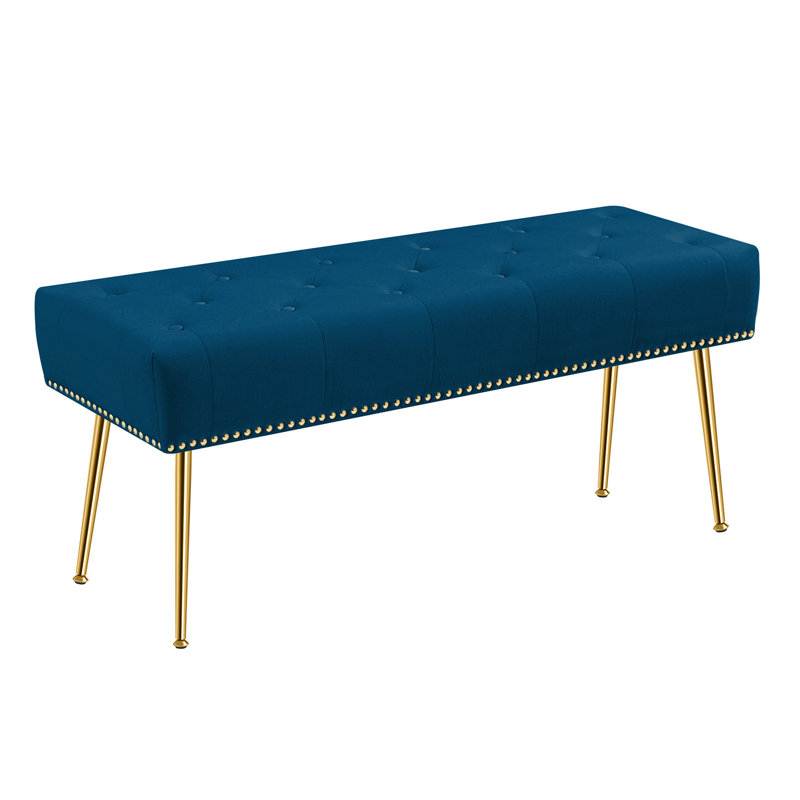 Banc rembourré en velours Chereese, Bleu marine
