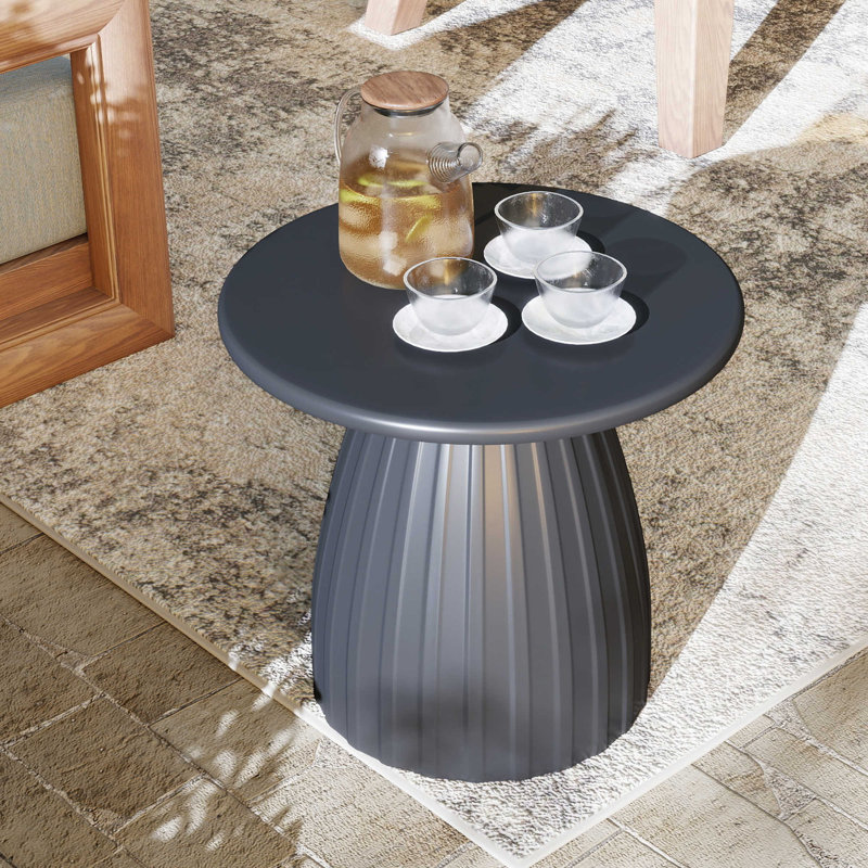 Round Patio Side Table, Metal Steel Outdoor Side Table, Patio Accent End Table, Black