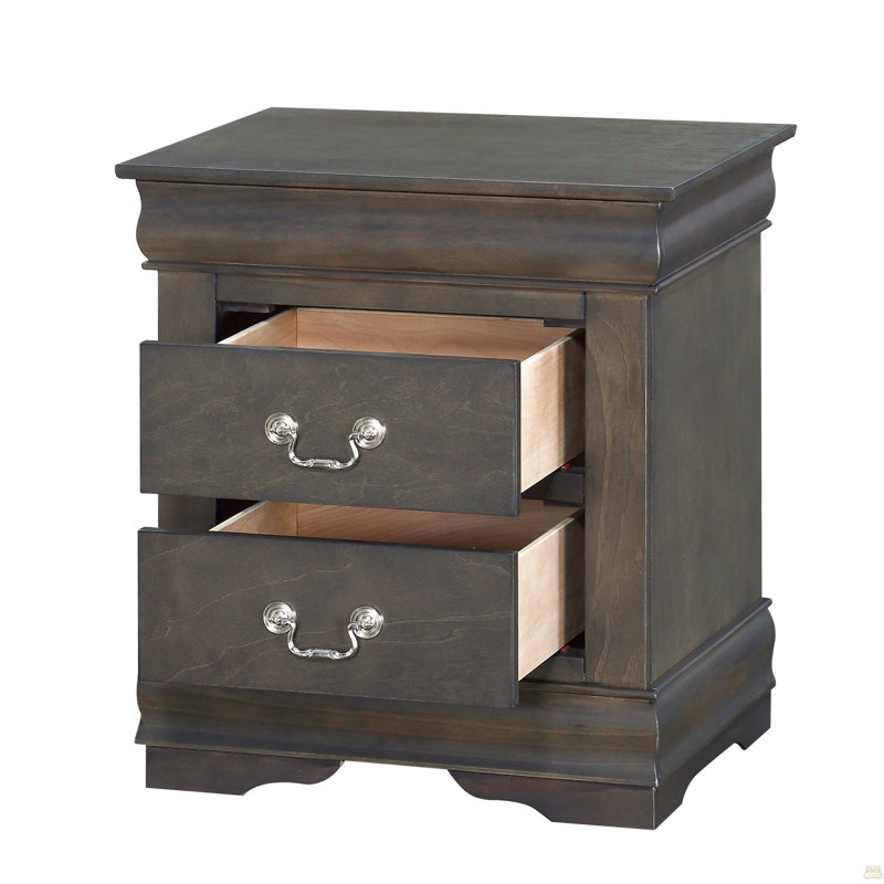 1Pc 2-Drawers Nightstand Wooden Bedroom Furniture, Dark Gray