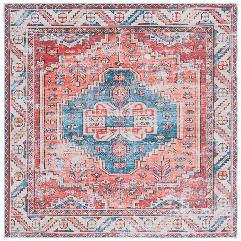 Maritess Performance Machine Washable Southwestern Rug, Square 6'
