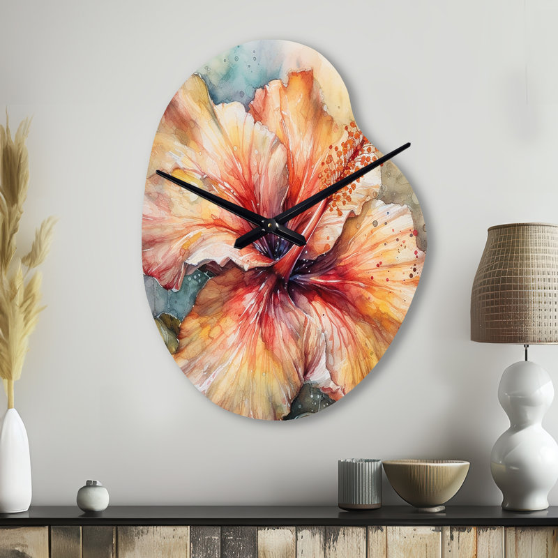 Horloge murale en forme d'hibiscus Euphoria II - orange, gris et orange, Petit
