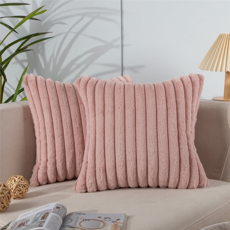 Cashmere Flocking Faux Fur Pillow Cover, 16" H x 16" W, Pink