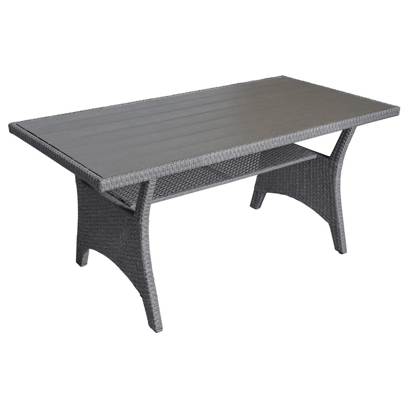 Maria Outdoor Dining Table, 57 Inch Top W/ Shelf, Gray Rattan Woven, Gray