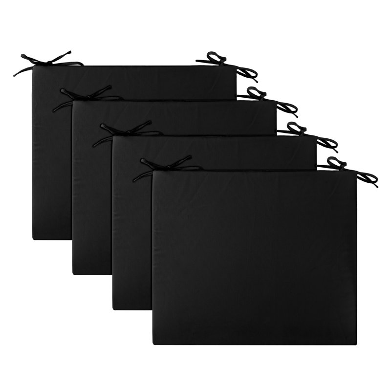 Water-Resistant Dark Black Outdoor Seat Cushions, 3'' Thick, Set of 4, Black