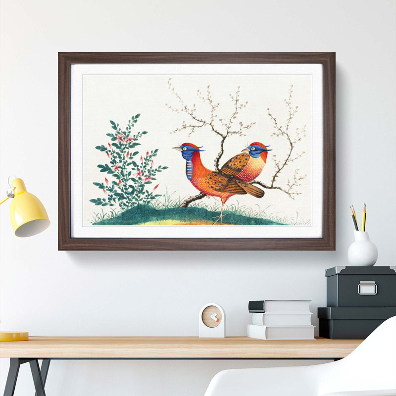 Two Walking Birds - Picture Frame Painting Print, 27cm H x 36cm W x 2cm D, Walnut Framed