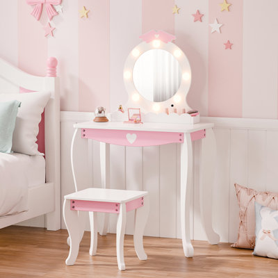 Ensemble de coiffeuse pour enfants avec miroir lumineux et tabouret