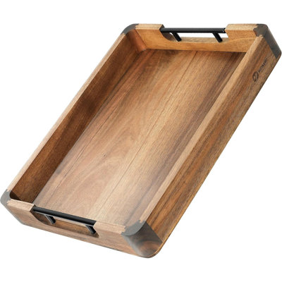17"x13" Walnut & Acacia Wood Serving Tray with Handles