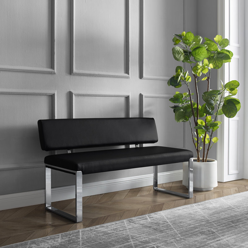 Hallie Leather PU Upholstered Bench For Entryway Bedroom, Black